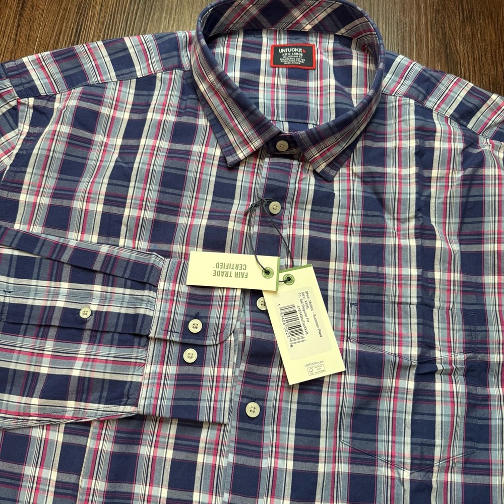 UNTUCKit Men’s Shirt Long Sleeve 3XLT XXX Tall Regular Medoc Blue Plaid